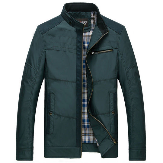 Herren leichte Stehkragen-Übergangsjacke mit kariertem Innenfutter und Reißverschlusstasche EB