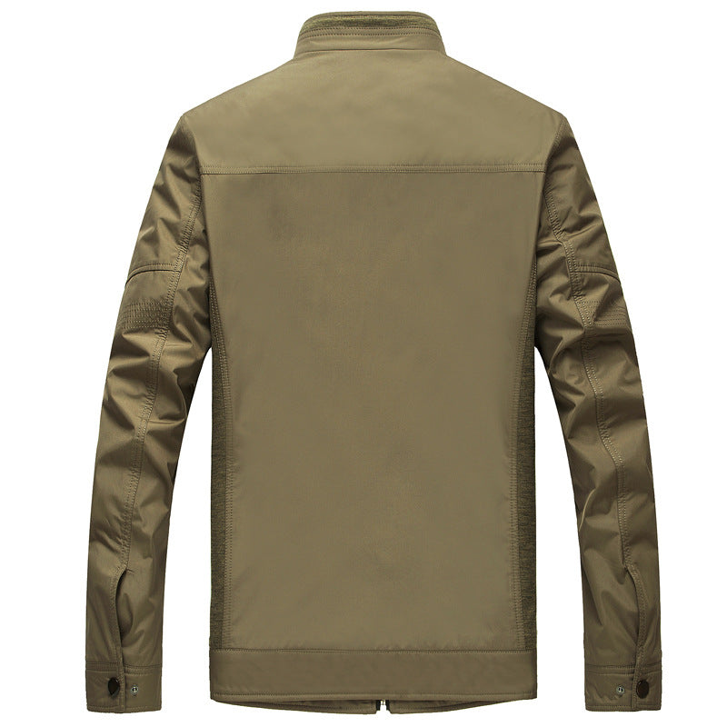 Herren leichte Stehkragen-Übergangsjacke mit kariertem Innenfutter und Reißverschlusstasche EB