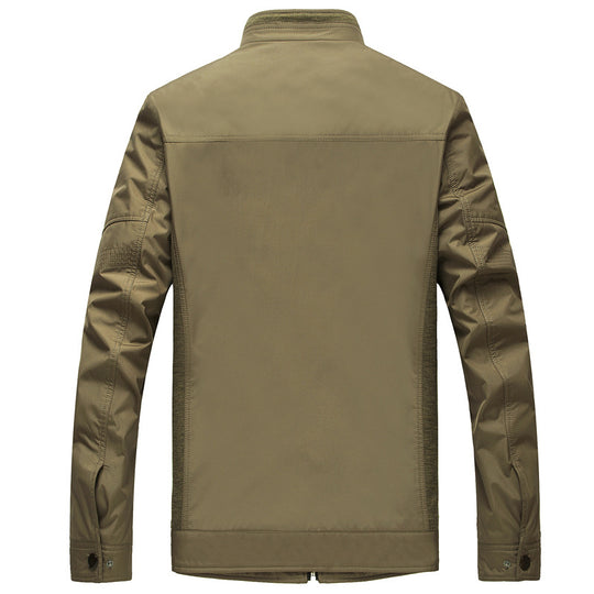 Herren leichte Stehkragen-Übergangsjacke mit kariertem Innenfutter und Reißverschlusstasche EB