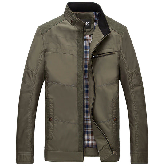 Herren leichte Stehkragen-Übergangsjacke mit kariertem Innenfutter und Reißverschlusstasche EB