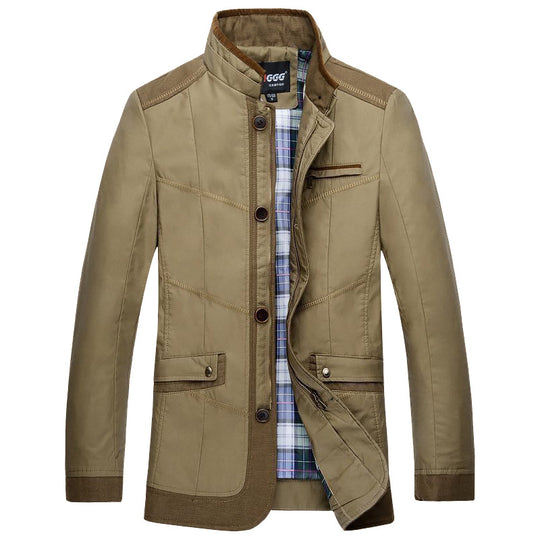 Herren Übergangsjacke im Fieldcoat-Stil mit Stehkragen und kariertem Innenfutter EB