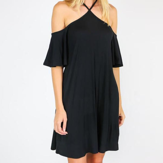 Damen Sommerliches Kleid mit schulterfreier Optik und fließendem Schnitt EB