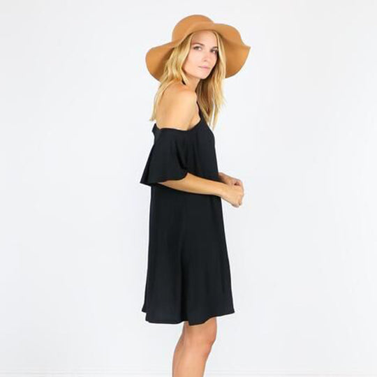 Damen Sommerliches Kleid mit schulterfreier Optik und fließendem Schnitt EB