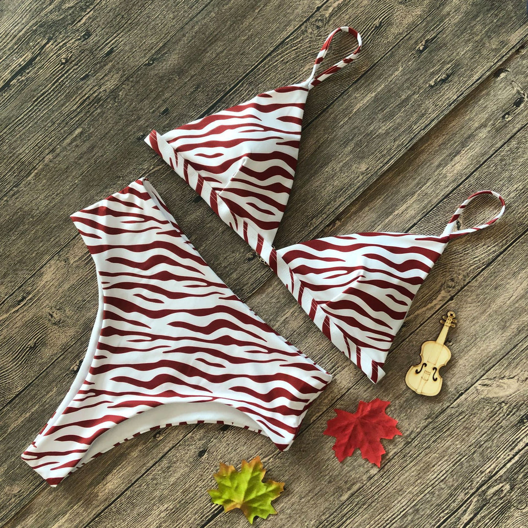 Damen Floral Triangel-Bikini-Set mit hohem Bund EB