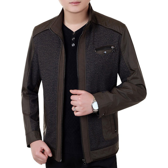 Herren Cityjacke im Materialmix mit Stehkragen und Brust-Reißverschluss EB