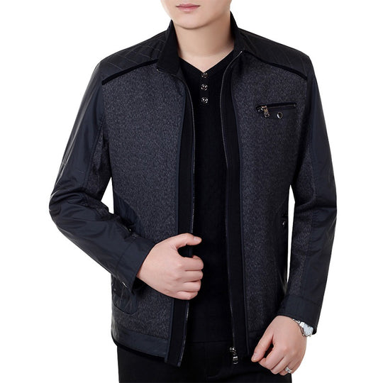 Herren Cityjacke im Materialmix mit Stehkragen und Brust-Reißverschluss EB