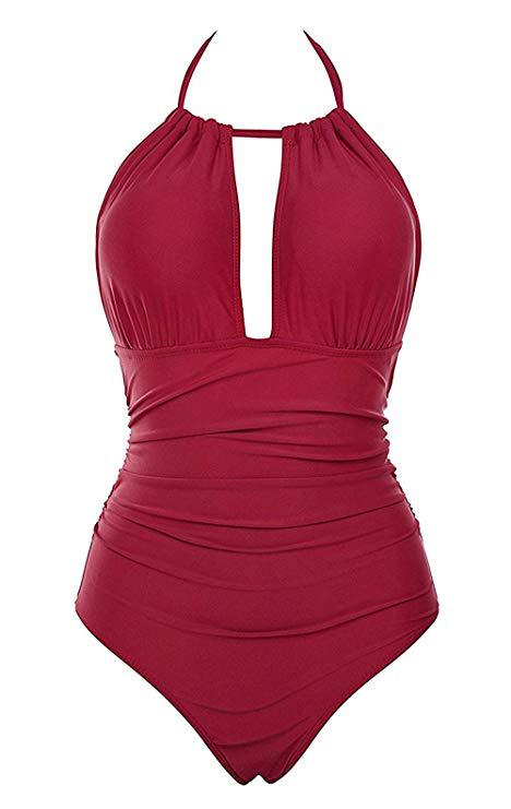 Damen Floral Badeanzug mit tiefem Ausschnitt EB