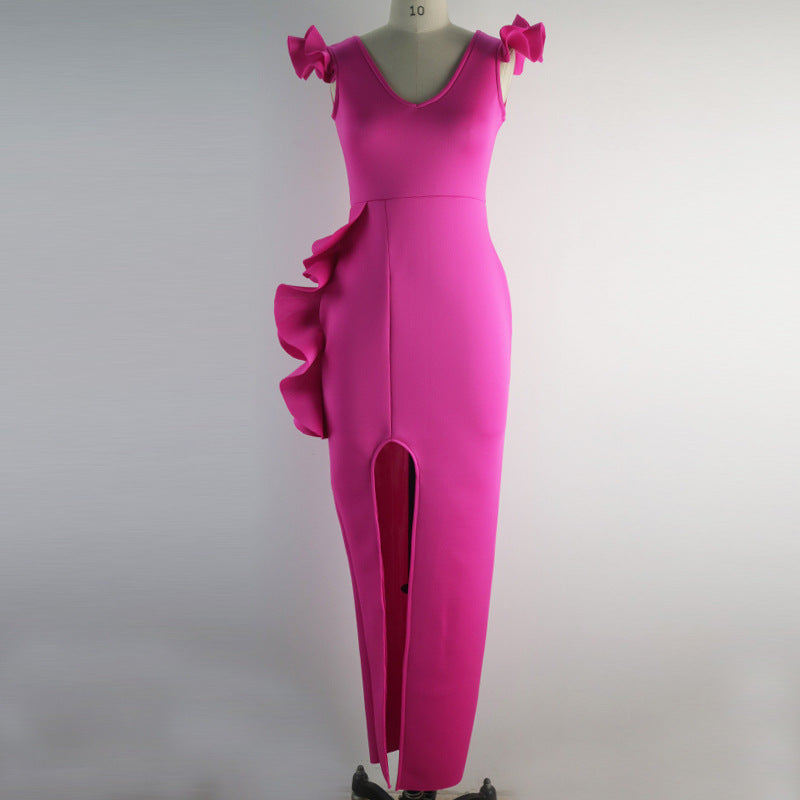 Damen figurbetontes Kleid mit asymmetrischem Rüschendetail EB