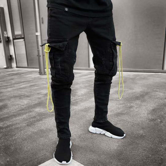 Herren trendige Cargo-Jeans mit praktischem Seitenreißverschluss und stylischen Ziernähten EB