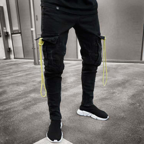 Herren trendige Cargo-Jeans mit praktischem Seitenreißverschluss und stylischen Ziernähten EB