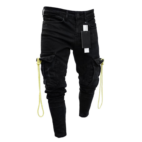 Herren trendige Cargo-Jeans mit praktischem Seitenreißverschluss und stylischen Ziernähten EB
