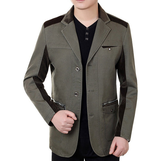 Herren Sakko-Jacke im urbanen Worker-Stil mit Kontrastbesätzen und Reißverschlusstasche EB
