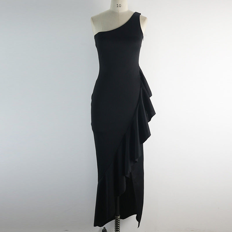 Damen elegantes Abendkleid mit asymmetrischem Rüschendesign EB