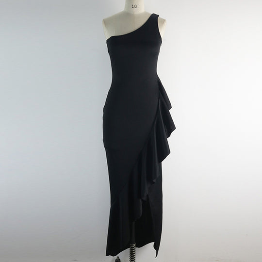 Damen elegantes Abendkleid mit asymmetrischem Rüschendesign EB
