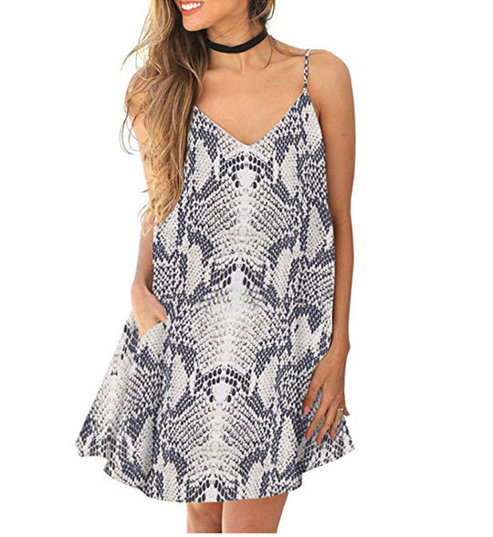 Damen lässiges Spaghettiträgerkleid mit Leopardenmuster EB