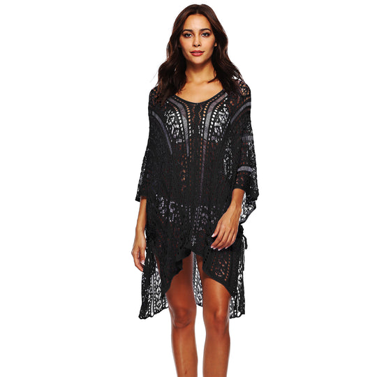 Damen Häkel-Strandtunika mit elegantem Schnitt und durchbrochenen Details EB