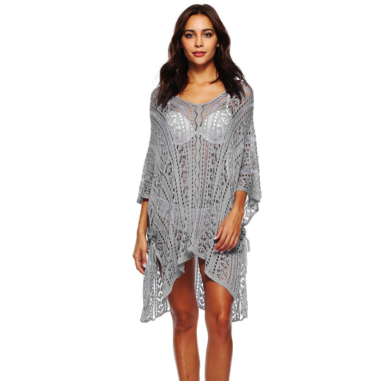 Damen Häkel-Strandtunika mit elegantem Schnitt und durchbrochenen Details EB