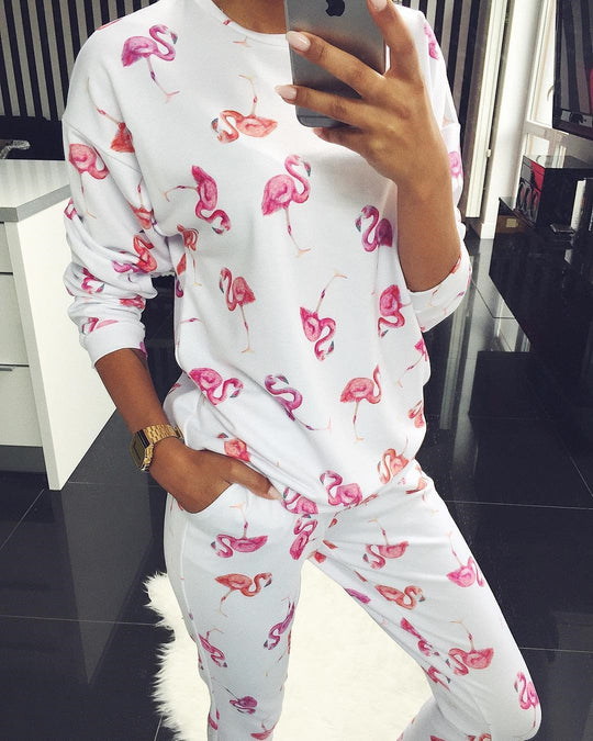Damen Freizeitanzug mit floralem Print und praktischen Taschen EB