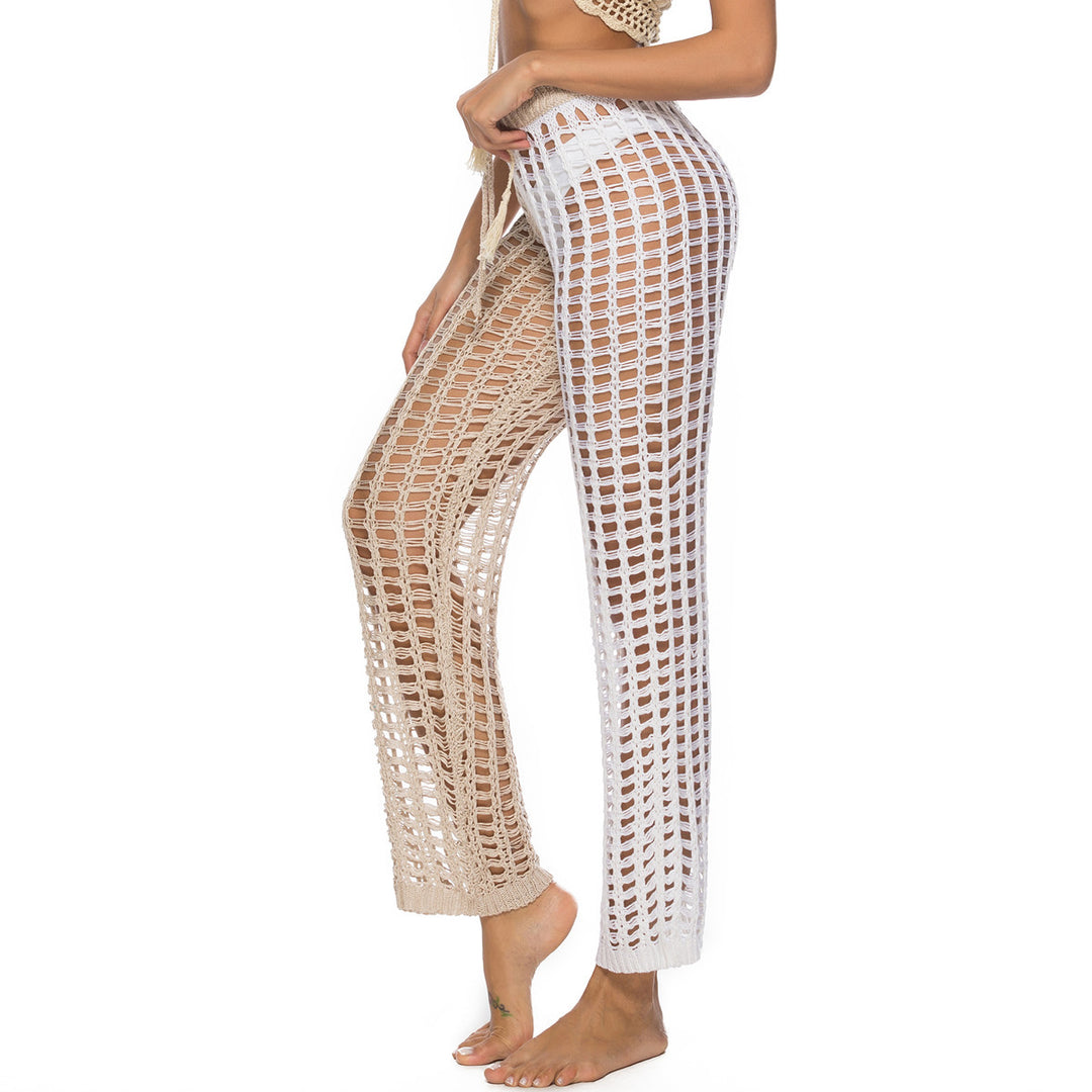 Damen Häkel-Strandhose mit transparentem Muster und modischen Fransen EB