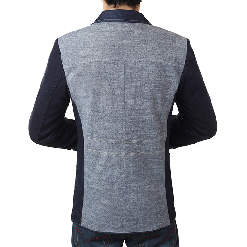 Herren Sakko im Materialmix mit kontrastierenden Ärmeln, Zierreißverschluss und modernem City-Schnitt EB