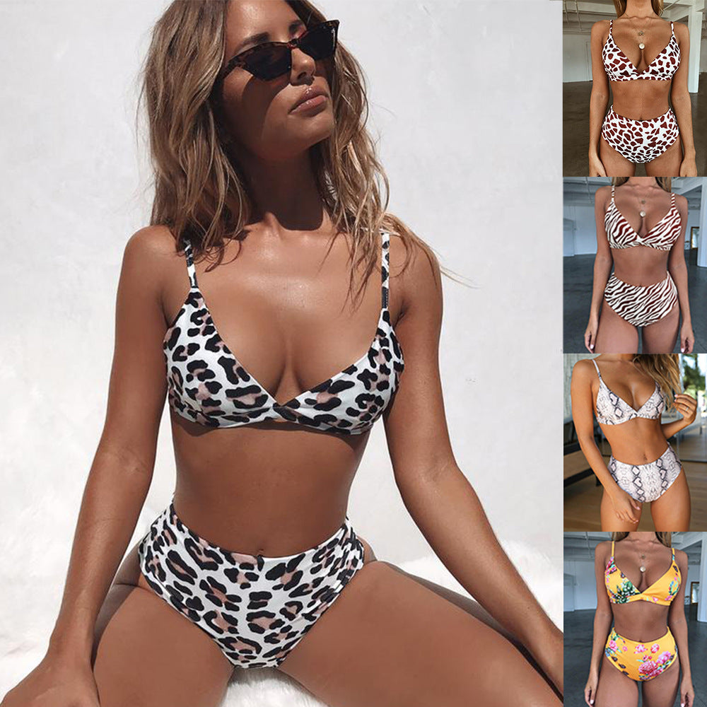 Damen Floral Triangel-Bikini-Set mit hohem Bund EB