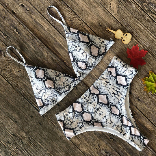 Damen Floral Triangel-Bikini-Set mit hohem Bund EB