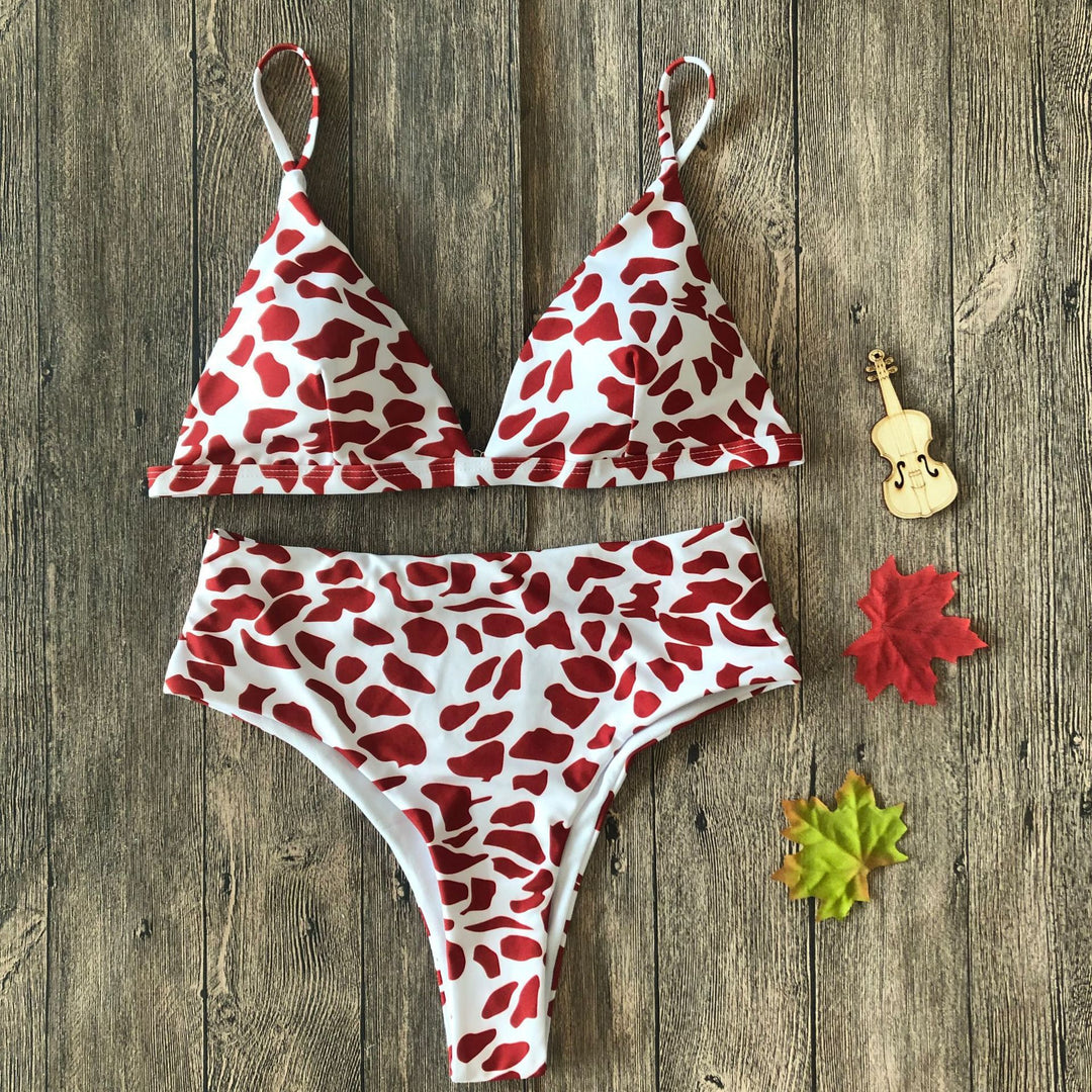 Damen Floral Triangel-Bikini-Set mit hohem Bund EB