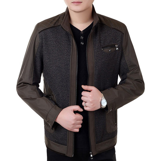 Herren Cityjacke im Materialmix mit Stehkragen und Brust-Reißverschluss EB