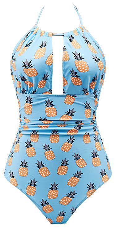 Damen Floral Badeanzug mit tiefem Ausschnitt EB