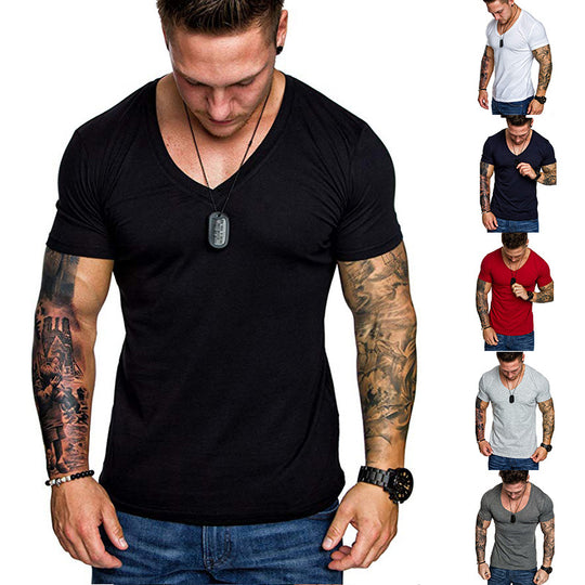 Herren V-Ausschnitt T-Shirt aus hochwertiger Baumwolle mit figurbetonter Passform EB