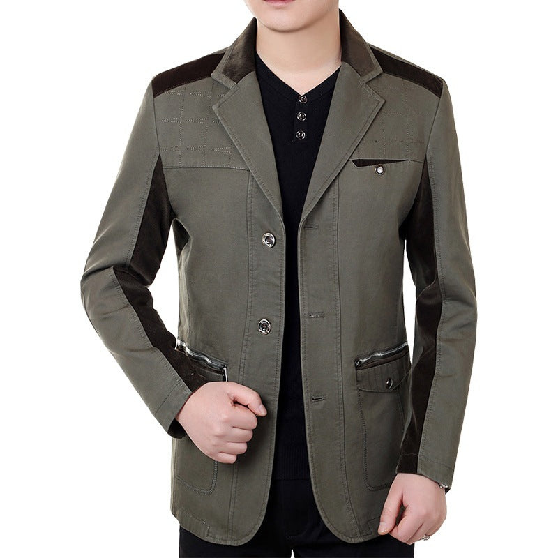 Herren Sakko-Jacke im urbanen Worker-Stil mit Kontrastbesätzen und Reißverschlusstasche EB