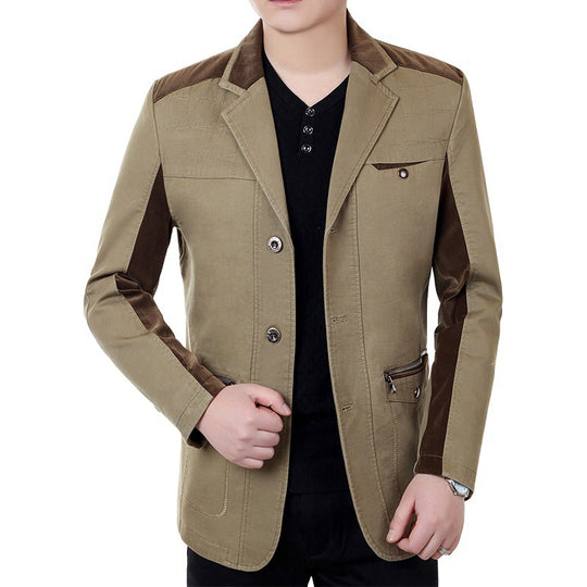Herren Sakko-Jacke im urbanen Worker-Stil mit Kontrastbesätzen und Reißverschlusstasche EB