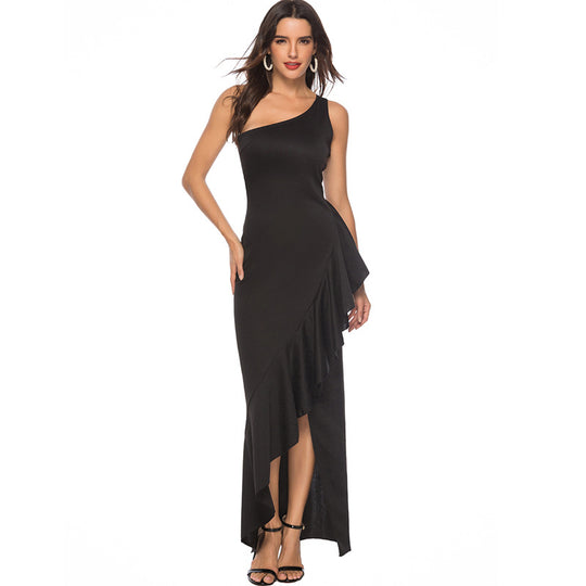 Damen elegantes Abendkleid mit asymmetrischem Rüschendesign EB