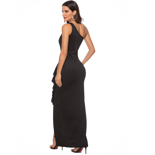 Damen Elegantes Maxikleid mit asymmetrischem Saum und raffiniertem Faltenwurf EB