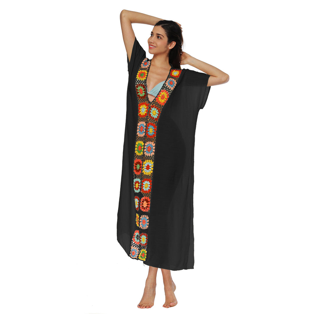 Damen Häkel-Strandkleid mit buntem Blumendesign EB