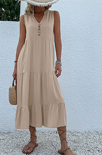 Damen lässiges Knopfkleid mit Rüschendetails und dekorativem Saum EB