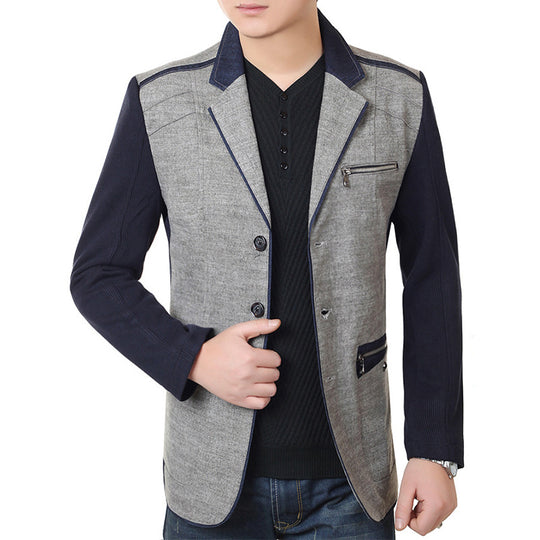 Herren Sakko im Materialmix mit kontrastierenden Ärmeln, Zierreißverschluss und modernem City-Schnitt EB