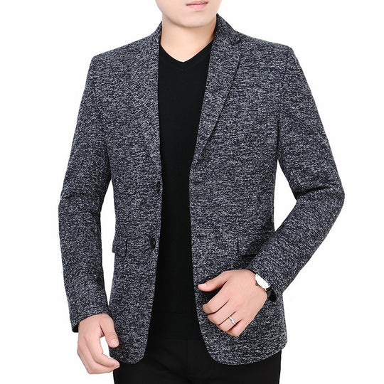 Herren Melierter Jersey-Blazer mit leichter Struktur und Zwei-Knopf-Silhouette EB