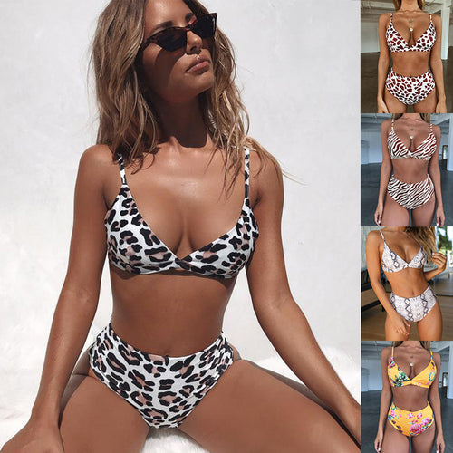 Damen Floral Triangel-Bikini-Set mit hohem Bund EB