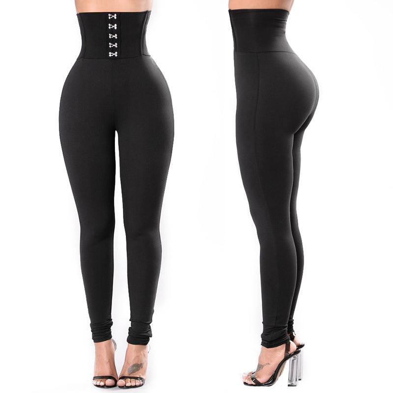 Damen Hochtaillierte Leggings mit dekorativem Knopfdesign EB