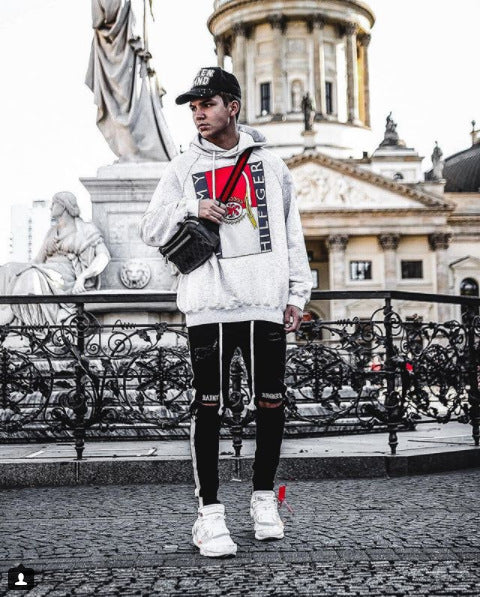 Herren lässige Skinny Jeans mit auffälligem Used-Effekt und trendigem Streifen EB