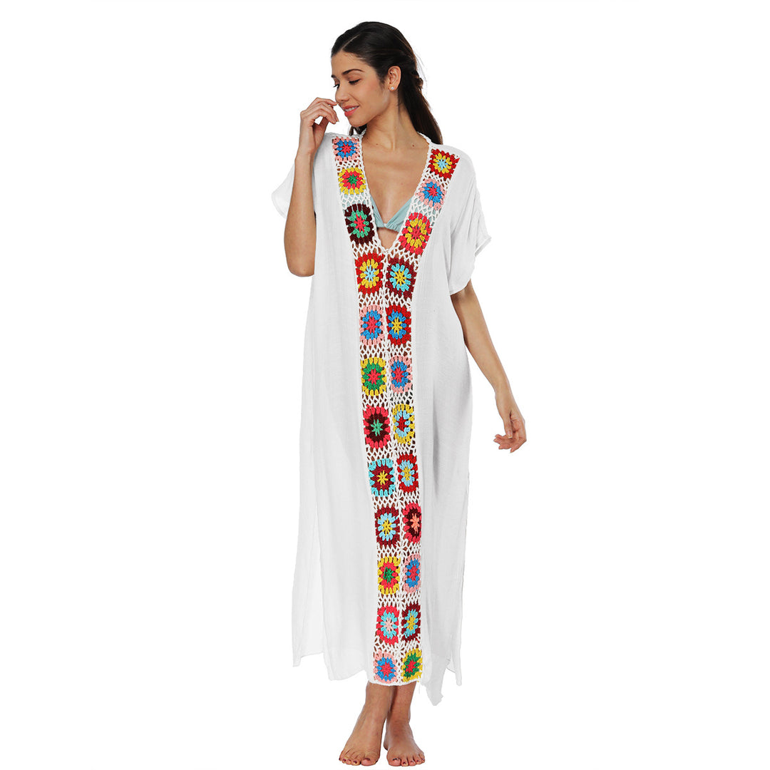 Damen Häkel-Strandkleid mit buntem Blumendesign EB