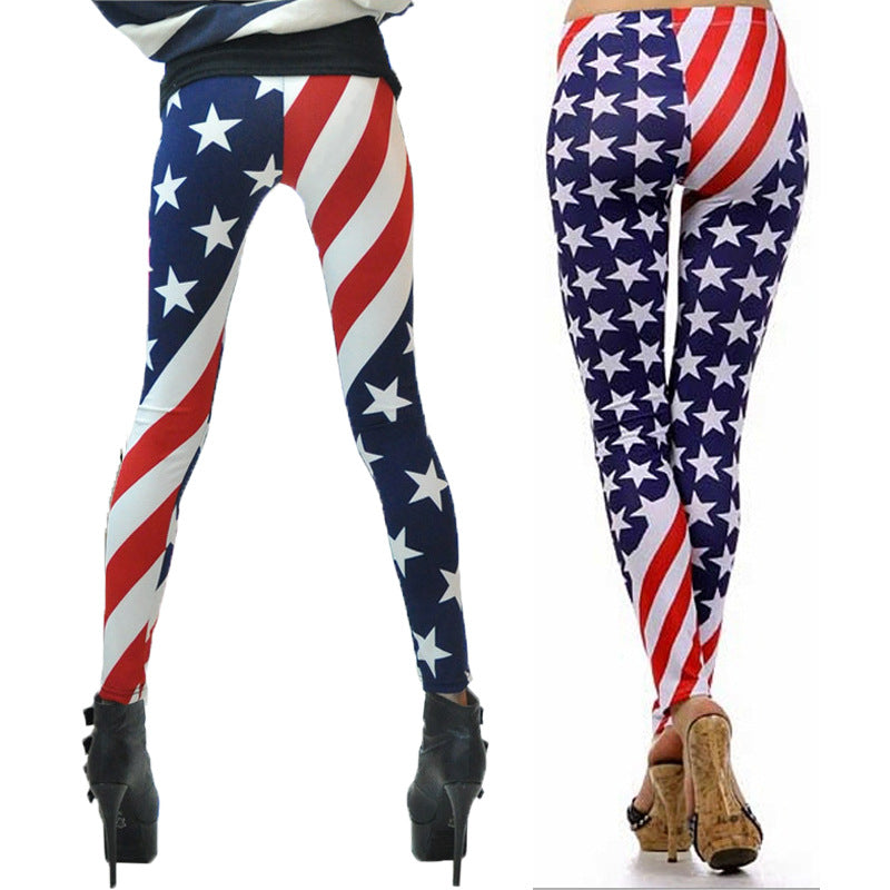 Damen Leggings mit auffälligem Sternen- und Streifenprint EB