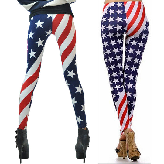 Damen Leggings mit auffälligem Sternen- und Streifenprint EB