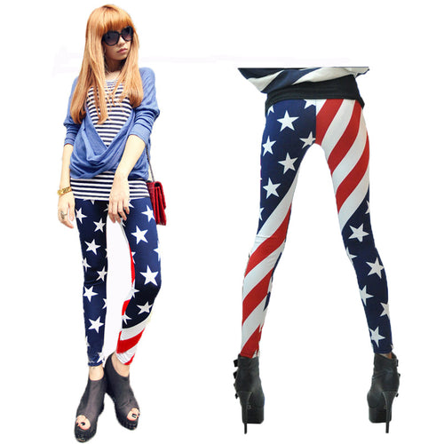 Damen Leggings mit auffälligem Sternen- und Streifenprint EB