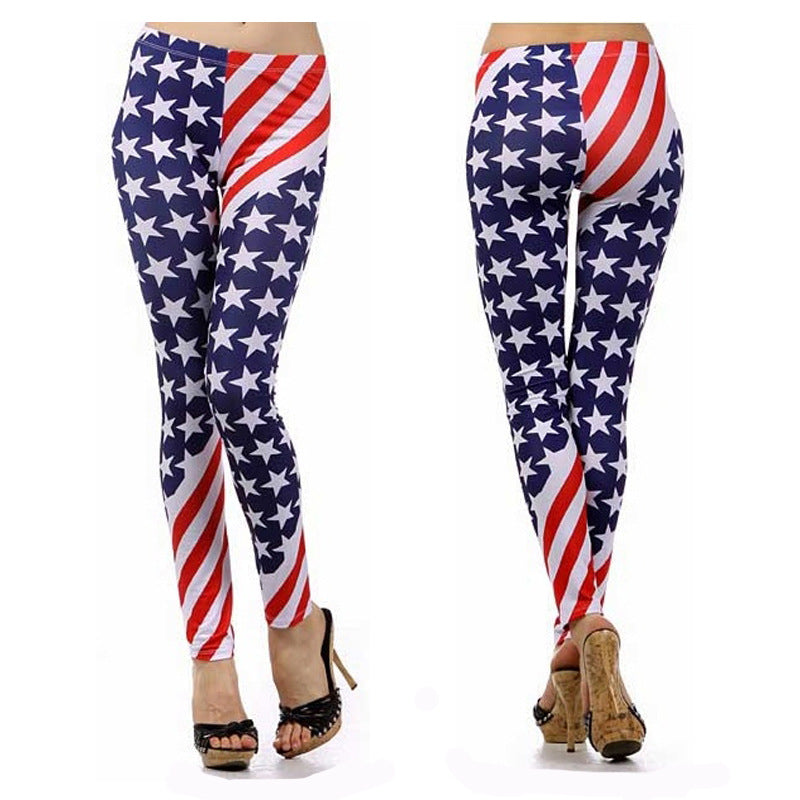 Damen Leggings mit auffälligem Sternen- und Streifenprint EB