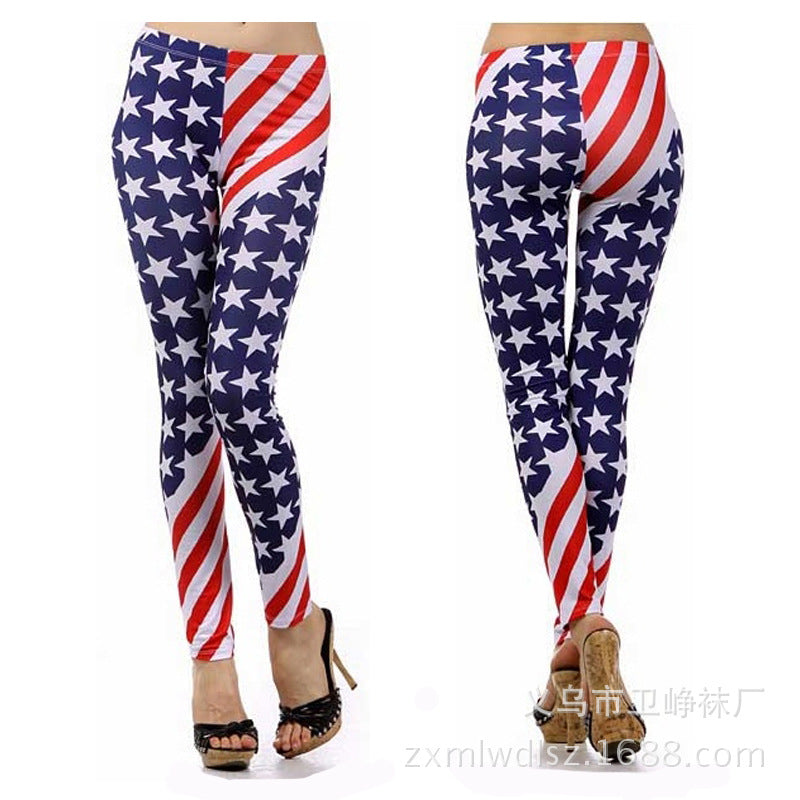 Damen Leggings mit auffälligem Sternen- und Streifenprint EB