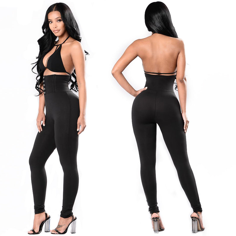 Damen Hochtaillierte Leggings mit dekorativem Knopfdesign EB