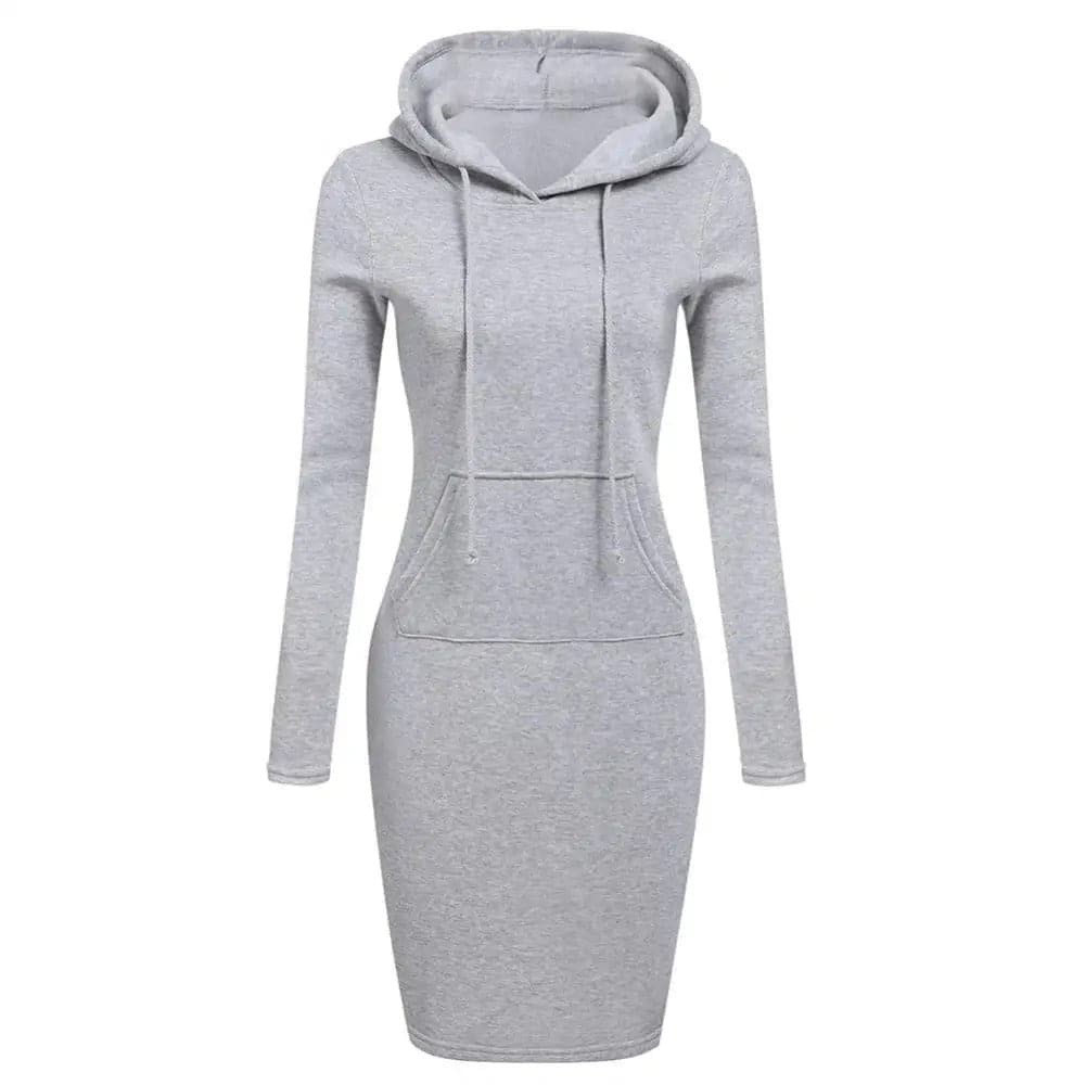 EB | Hoodie Kleid Lange Ärmel Verstellbare Kapuze Kängurutasche Slim Fit