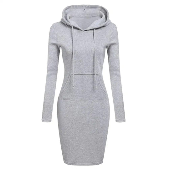 EB | Hoodie Kleid Lange Ärmel Verstellbare Kapuze Kängurutasche Slim Fit